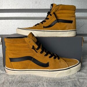 Vans Sk8-Hi Mustard Yellow Suede Black Leather High Top Sneakers Mens 8.5